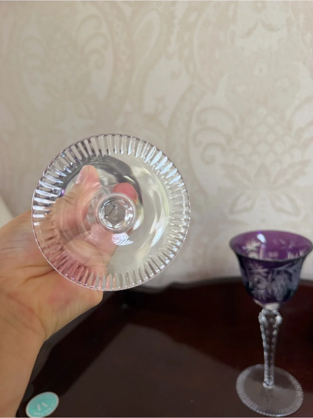 Purple Etched Crystal Wine Goblets - Set of 2
